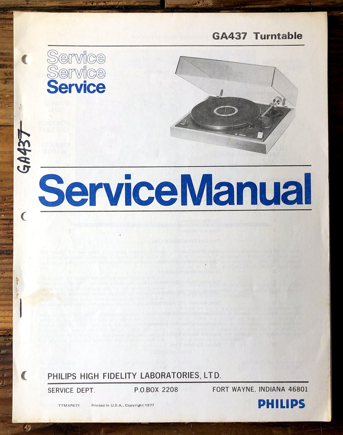 Philips GA437 Turntable Service Manual *Original*