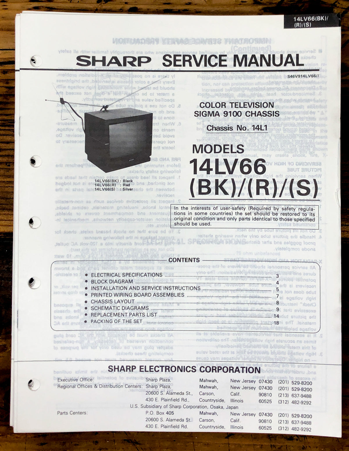 Sharp 14LV66 TV / Television Service Manual *Original*