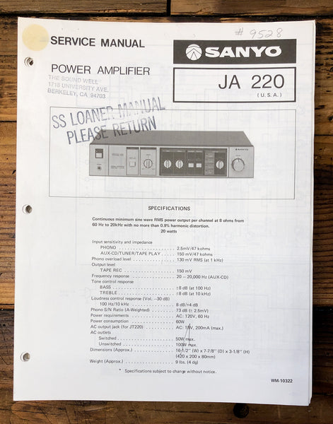 Sanyo JA220 JA-220 Amplifier  Service Manual *Original*