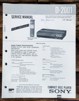 Sony D-2001 CD Player  Preliminary Service Manual *Original*