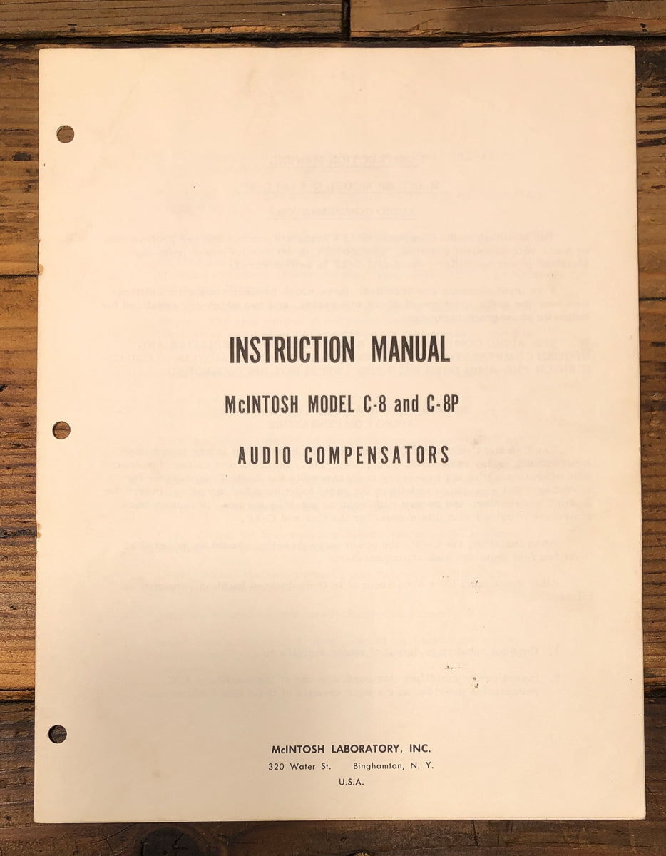 McIntosh C-8 C-8P Preamp / Preamplifier Owners / User Manual *Original*