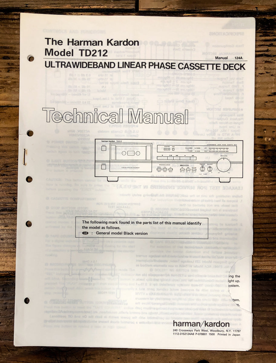 Harman Kardon TD212 TD-212 Cassette Service Manual *Original*