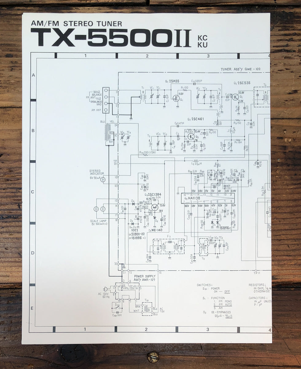Pioneer TX-5500 MK2 KC KU Tuner Fold Out Schematic *Original*