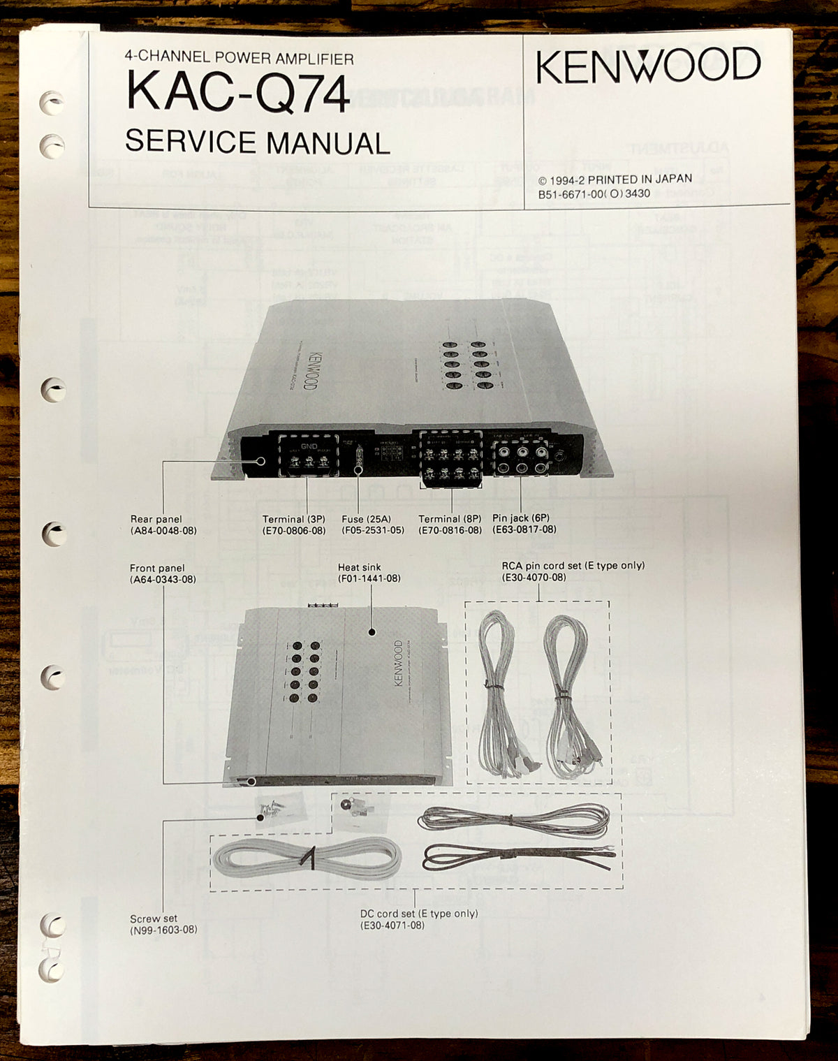 Kenwood KAC-Q74 Amplifier  Service Manual *Original*