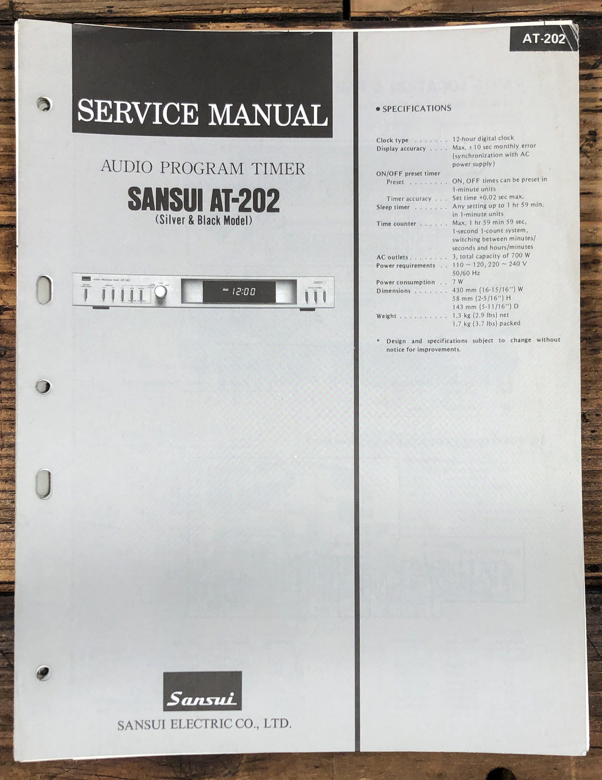 Sansui AT-202 Timer Service Manual *Original*