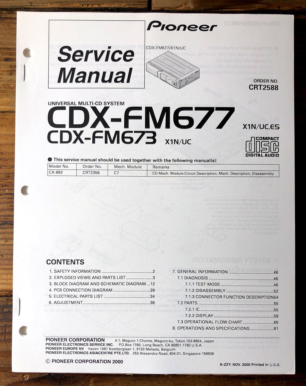Pioneer CDX-FM677 CDX-FM673 Car CD Changer Service Manual *Original*