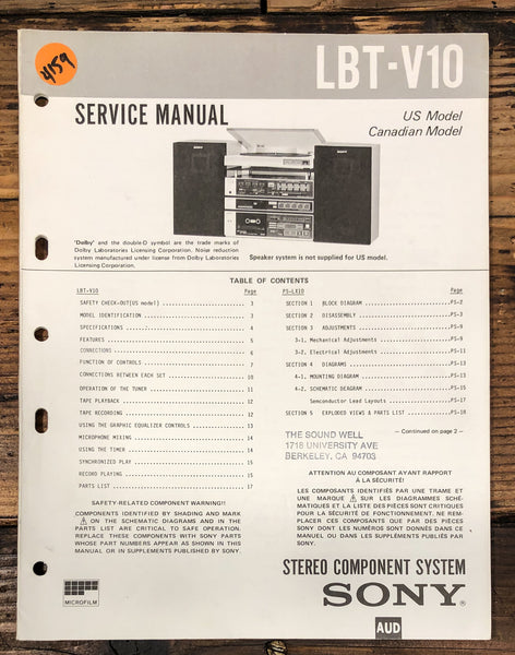Sony LBT-V10 Stereo Service Manual *Original*