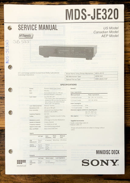 Sony MDS-JE320 MD Deck  Service Manual *Original*