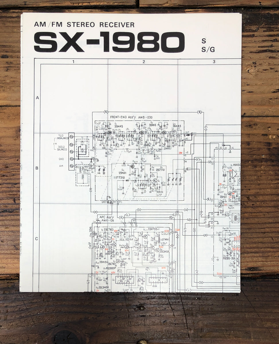 Pioneer SX-1980 S S/G Receiver Fold Out Schematic *Original*
