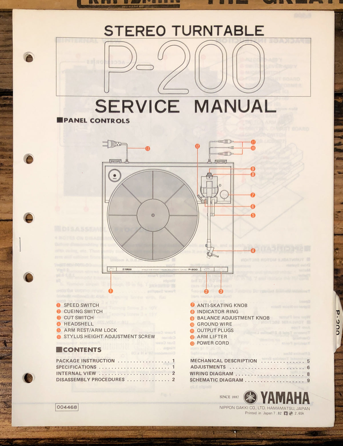 Yamaha P-200 Record Player / Turntable Service Manual *Original*