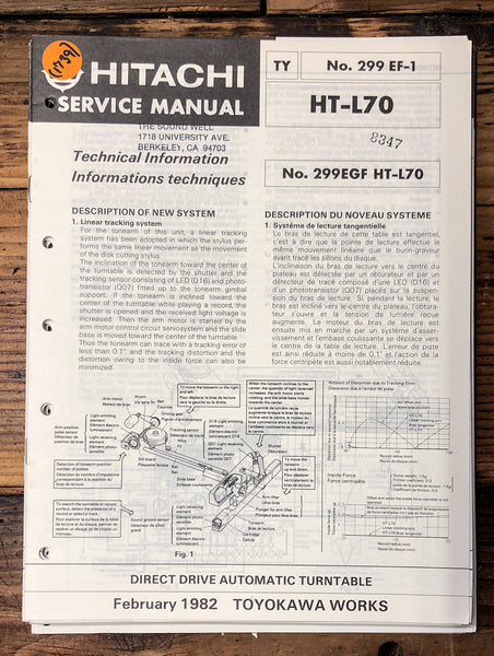 Hitachi HT-L70 Record Player / Turntable  Service Manual *Original*