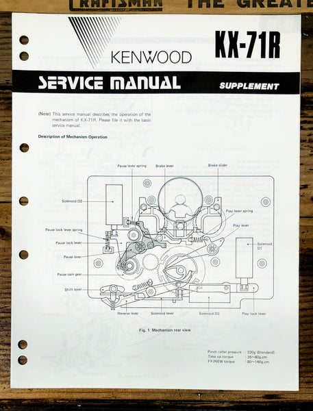 Kenwood KX-71R Cassette Supplement Service Manual *Original*