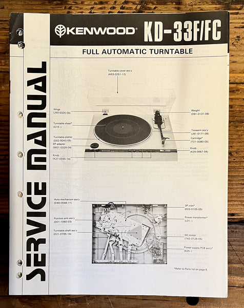 Kenwood KD-33F KD-33FC Record Player / Turntable  Service Manual *Original*