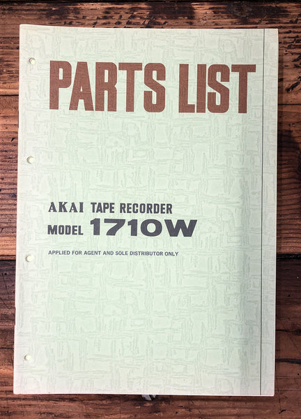 Akai Model 1710W Reel to Reel Parts List Manual  *Original*