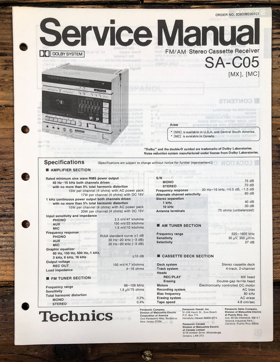 Technics SA-C05 Cassette Receiver Service Manual *Original*