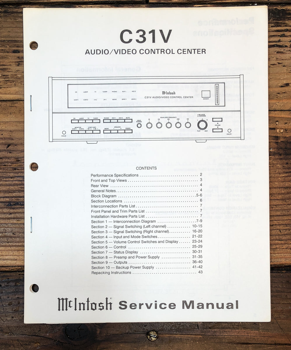 McIntosh C-31V C-31V Preamp / Preamplifier Service Manual *Original*