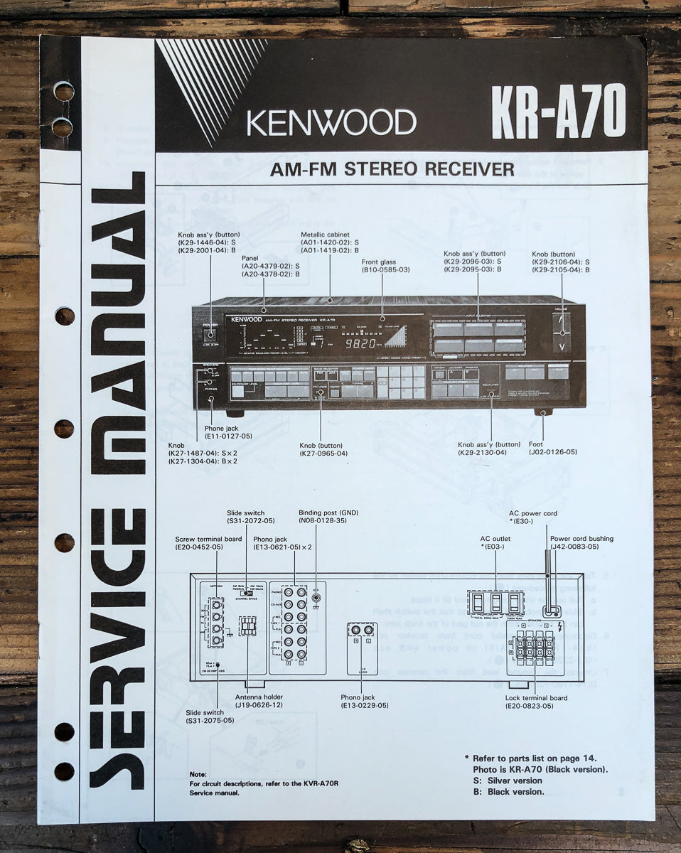 Kenwood KR-A70 Receiver Service Manual *Original*