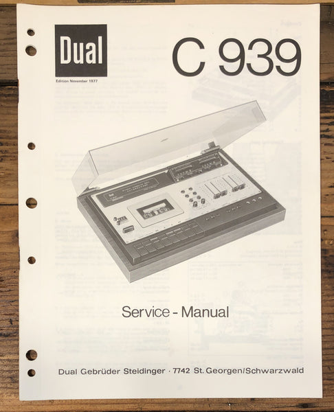 Dual C-939 C939 Cassette Service Manual *Original*