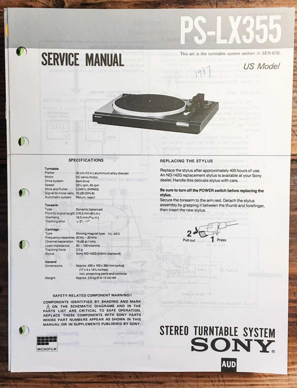 Sony PS-LX355 Turntable / Record Player  Service Manual *Original*