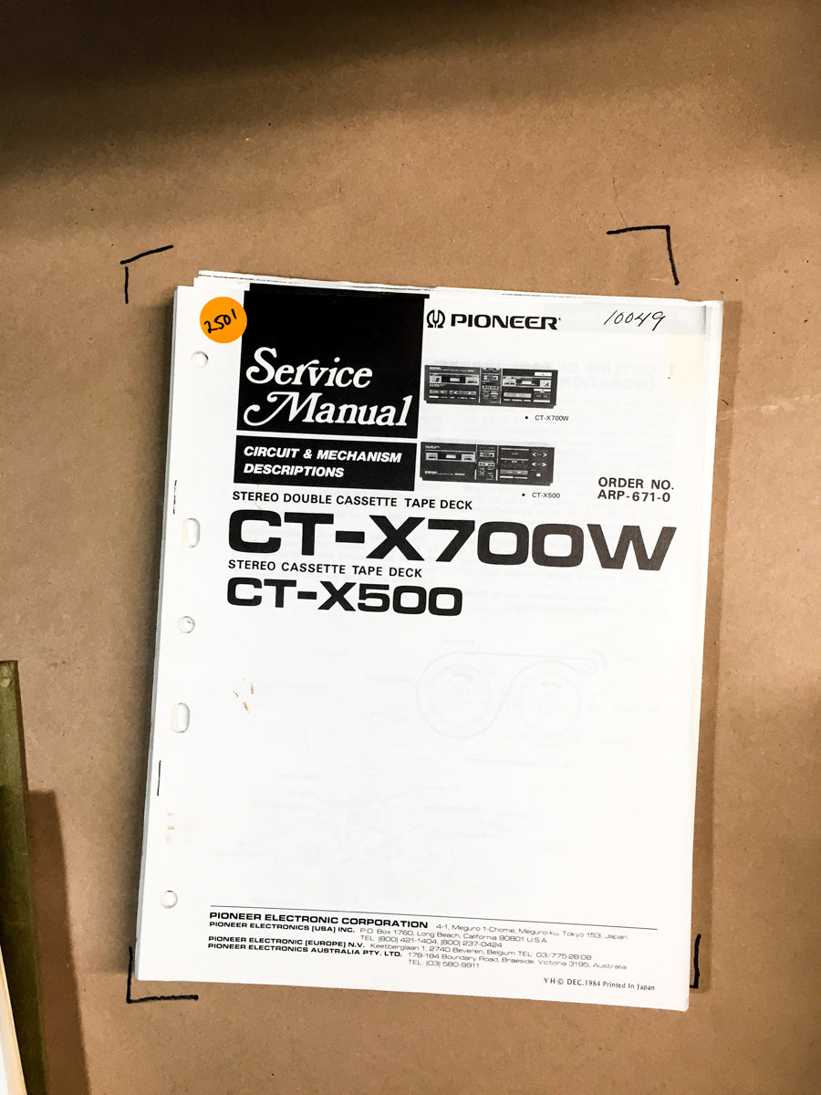 Pioneer CT-X700W / CT-X500 Cassette Service Manual *Original*