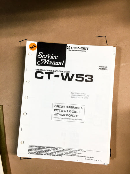 Pioneer CT-W53 Cassette Service Manual *Original*