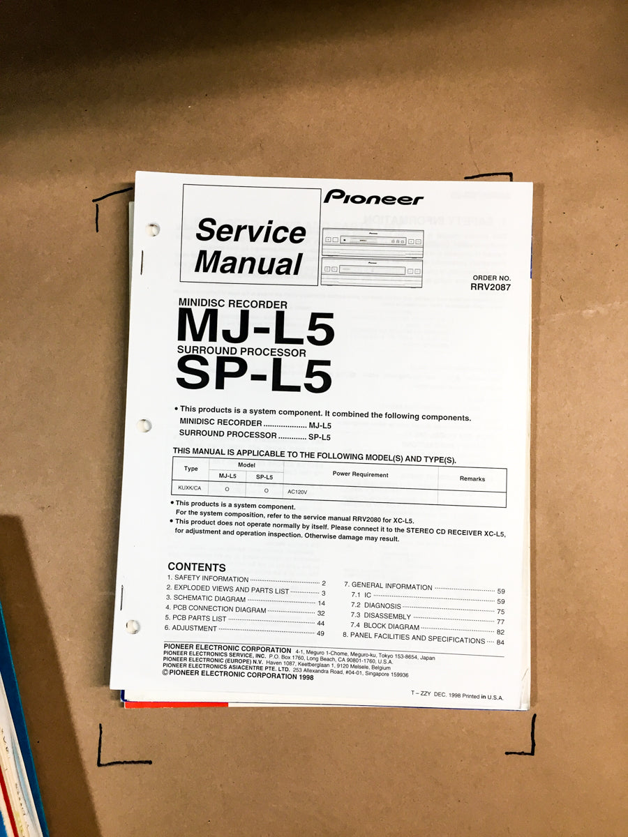 Pioneer MJ-L5 / SP-L5 Surround Processor Service Manual *Original*