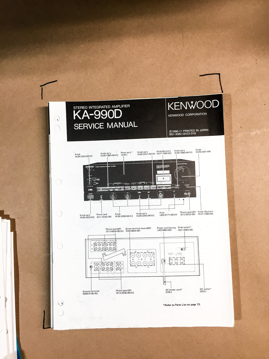 Kenwood KA-990D Amplifier Service Manual *Original*