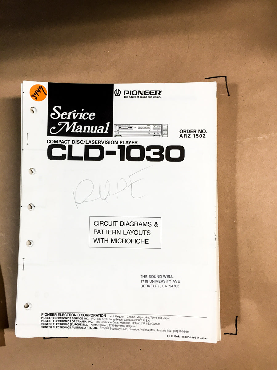 Pioneer CLD-1030 Laserdisc Player Service Manual *Original*