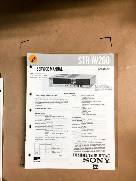 Sony STR-AV260 Receiver Service Manual *Original*