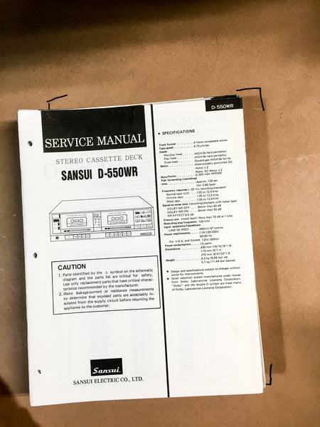Sansui D-550WR Cassette Deck Service Manual *Original*