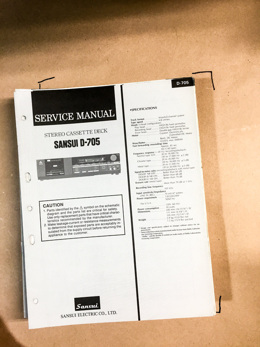 Sansui D-705 Cassette Deck Service Manual *Original*