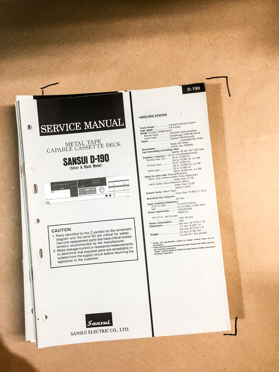 Sansui D-190 Cassette Deck Service Manual *Original*