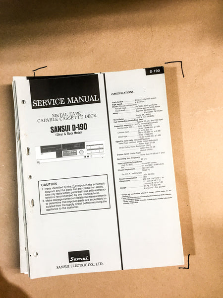 Sansui D-190 Cassette Deck Service Manual *Original*