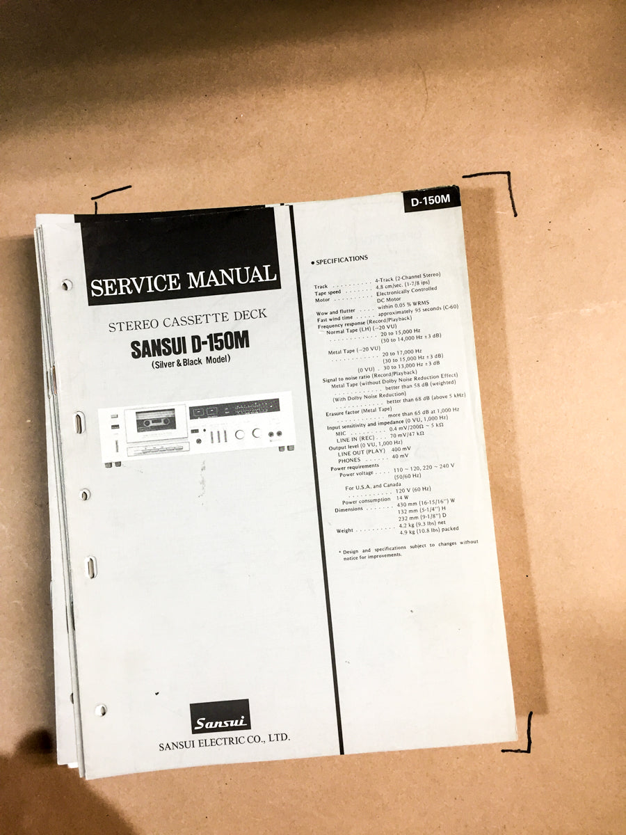 Sansui D-150M Cassette Deck Service Manual *Original*