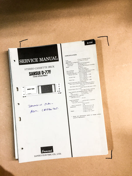 Sansui D-77F Cassette Deck Service Manual *Original*
