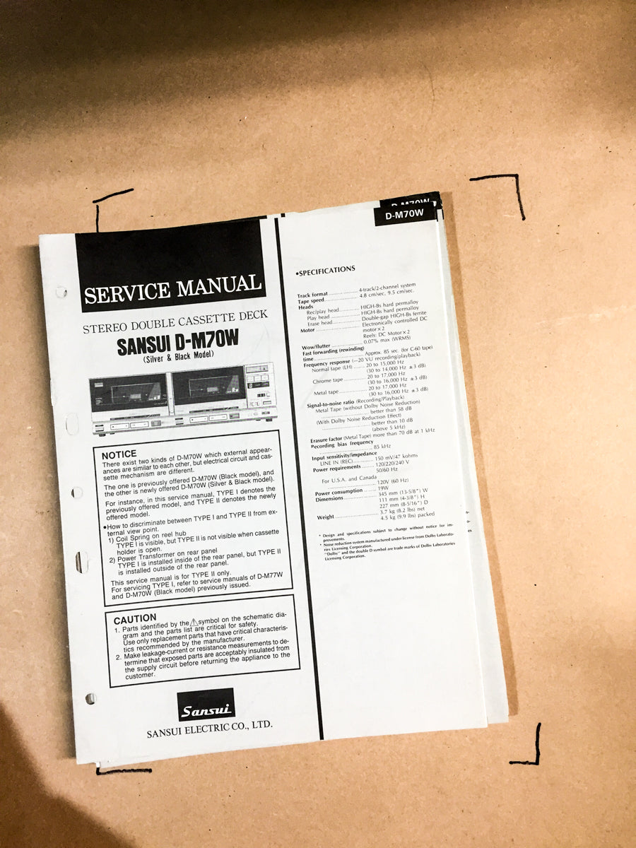 Sansui D-M70W Cassette Deck Service Manual *Original*