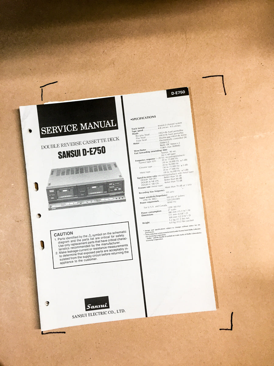 Sansui D-E750 Cassette Deck Service Manual *Original*