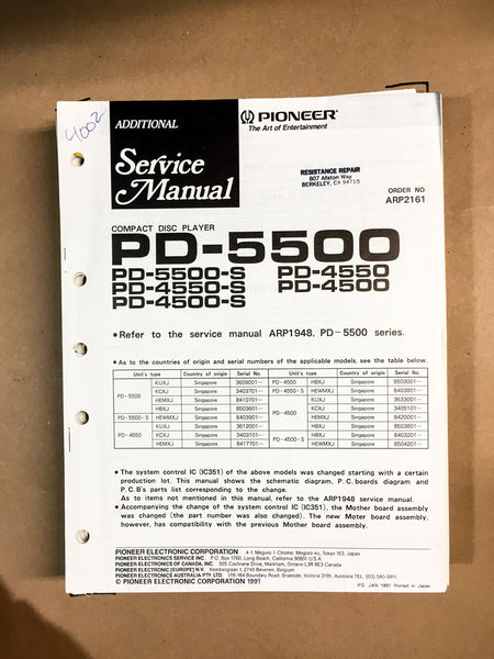 Pioneer PD-5500 PD-4500 PD-4550 CD Player Service Manual *Original*