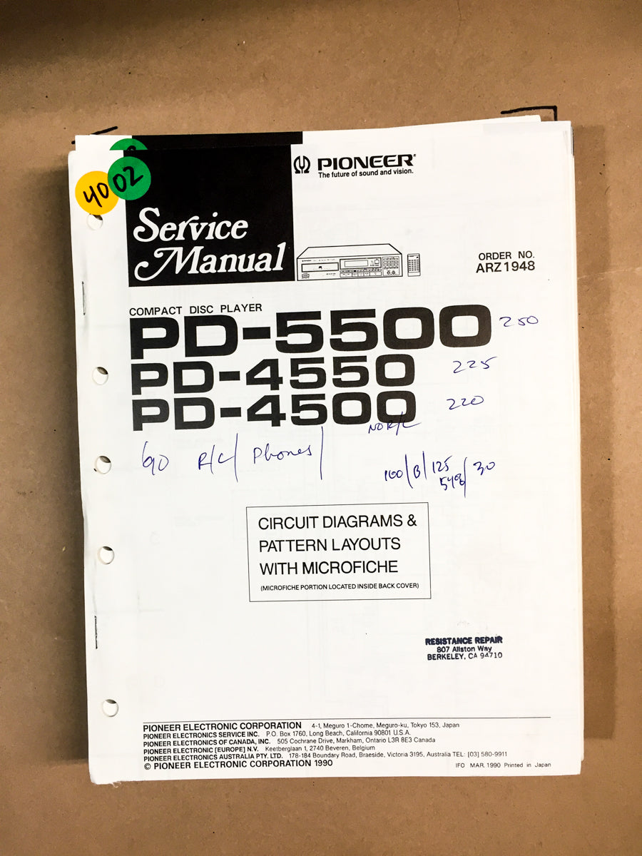Pioneer PD-5500 PD-4500 PD-4550 CD Player Service Manual *Original* #2