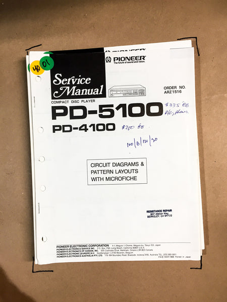 Pioneer PD-5100 PD-4100 CD Player Service Manual *Original*