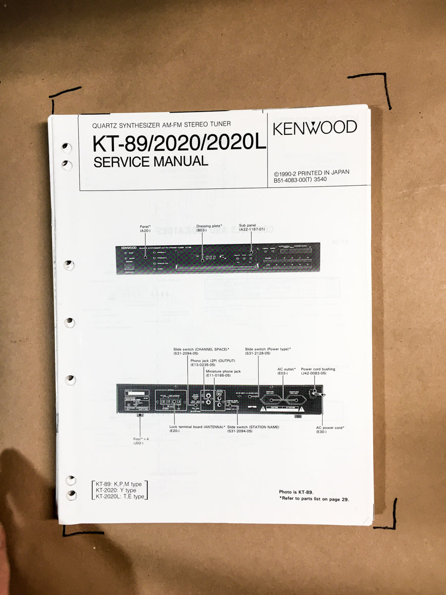 Kenwood KT-89 / 2020 Tuner Service Manual *Original*
