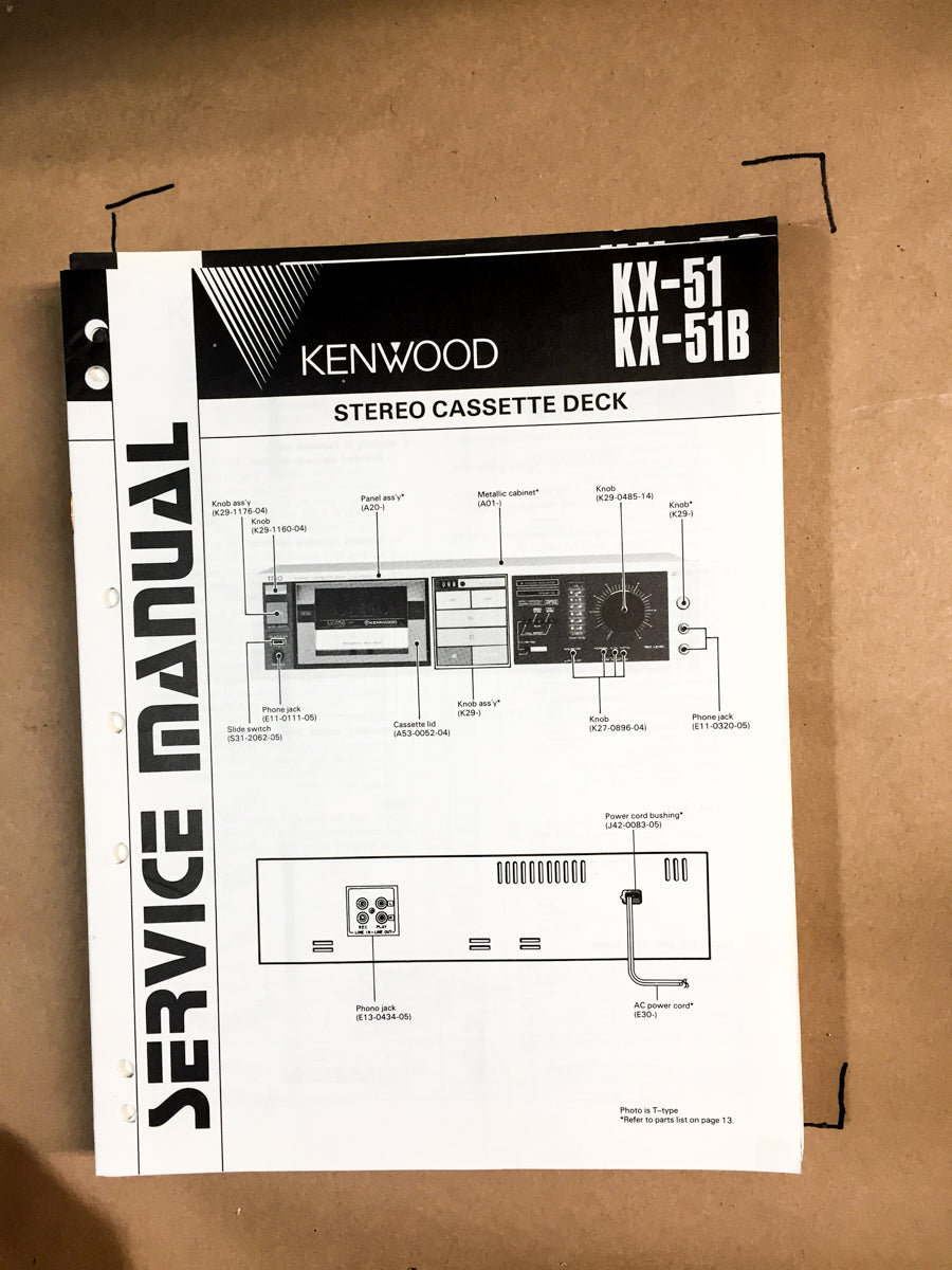 Kenwood KX-51 / 51B Cassette Service Manual *Original*