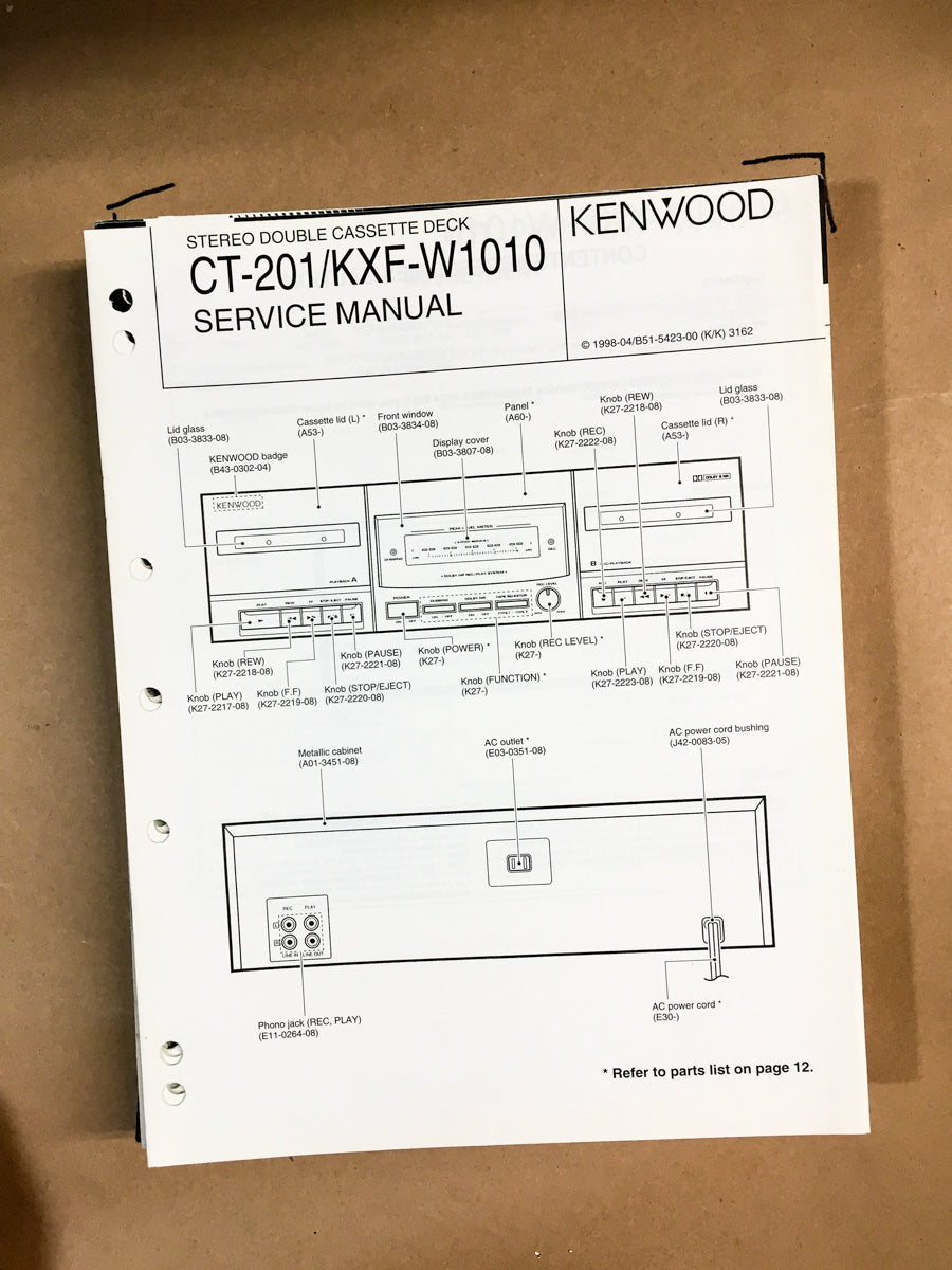 Kenwood CT-201 / W1010 Cassette Service Manual *Original*