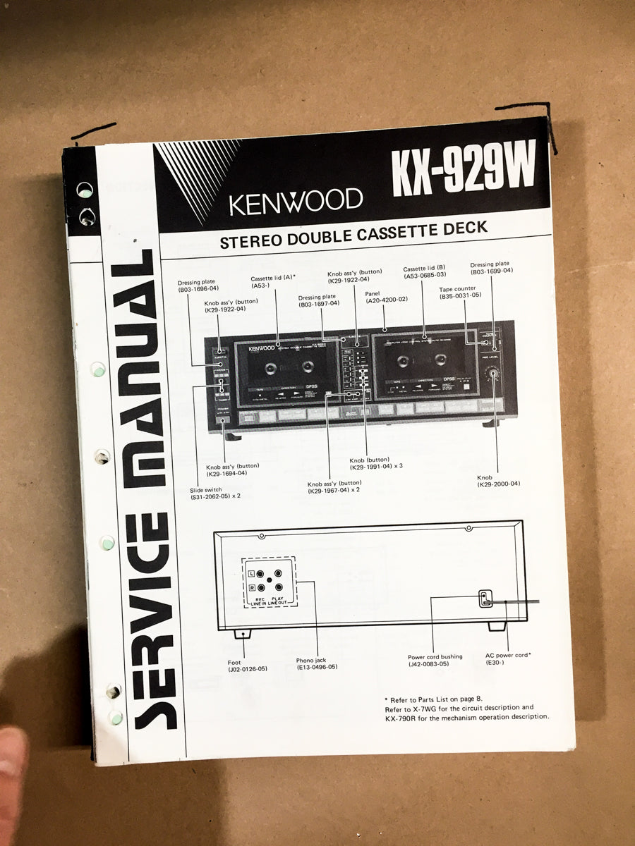 Kenwood KX-929W Cassette Service Manual *Original*