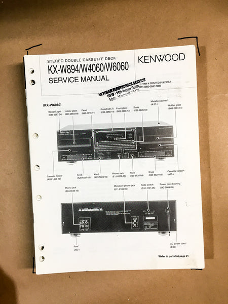 Kenwood KX-W894 / W4060 / W6060 Cassette Service Manual *Original*