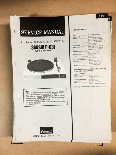 Sansui P-D31 Turntable Service Manual *Original*