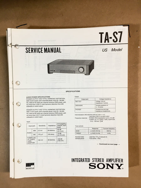 Sony TA-S7 Amplifier Service Manual *Original*