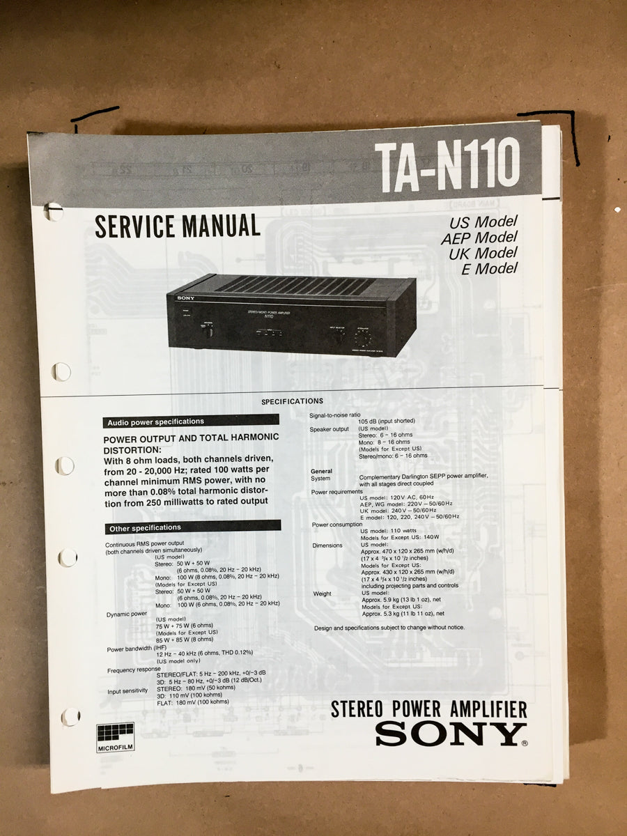 Sony TA-N110 Amplifier Service Manual *Original*