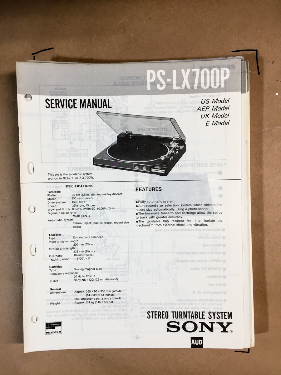 Sony PS-LX700P Turntable Service Manual *Original*