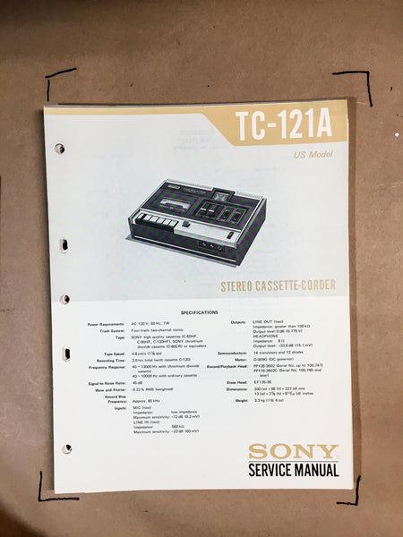 Sony TC-121A Cassette Service Manual *Original*